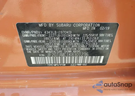 2019 Subaru Crosstrek 2.0I Limited z USA, uszkodzony, nr VIN JF2GTAMC1K8301236